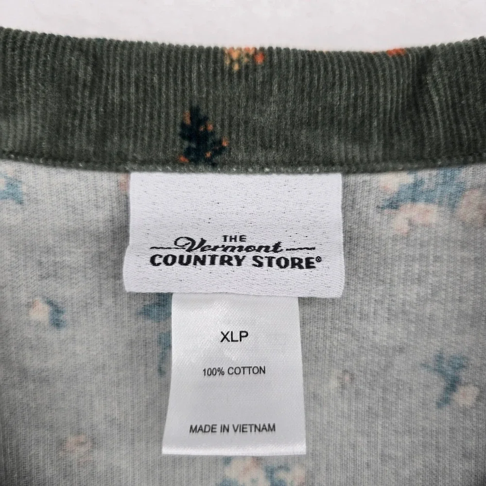 The Vermont Country Store Shirt Womens XLP Button Down Green Floral Corduroy - Picture 2 of 7